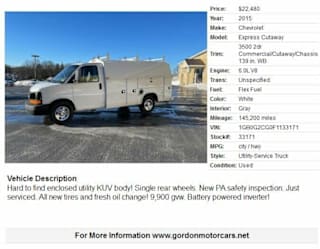 2015 Chevrolet Express Cutaway 1GB0G2CG0F1133172 2015 Chevrolet Express Cutaway