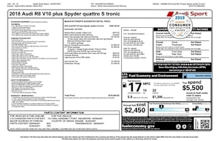 2018 Audi R8 5.2 quattro V10 Plus Spyder WUA4BCFX0J7900541 2018 Audi R8 5.2 quattro V10 Plus Spyder